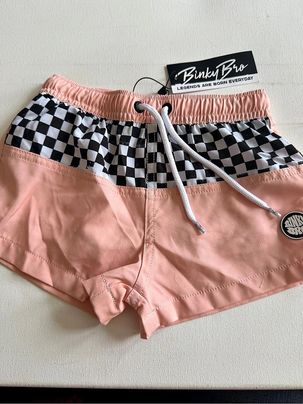Binky Bro Lyon 25 Swimsuit Checkered Swim Trunks Pink Boys 2-3 Years